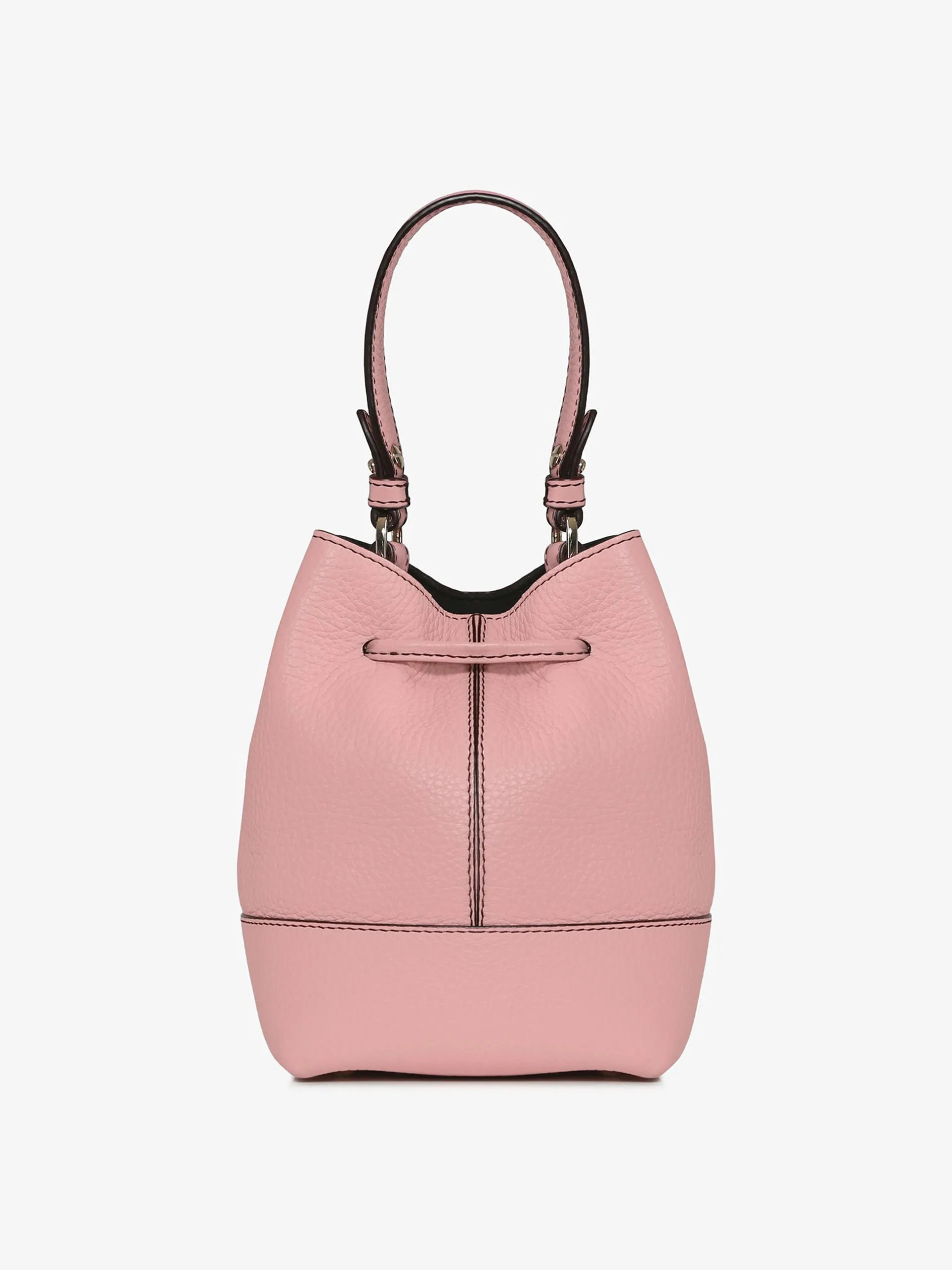 Pink Lana Osette top handle bag with burgundy stitching