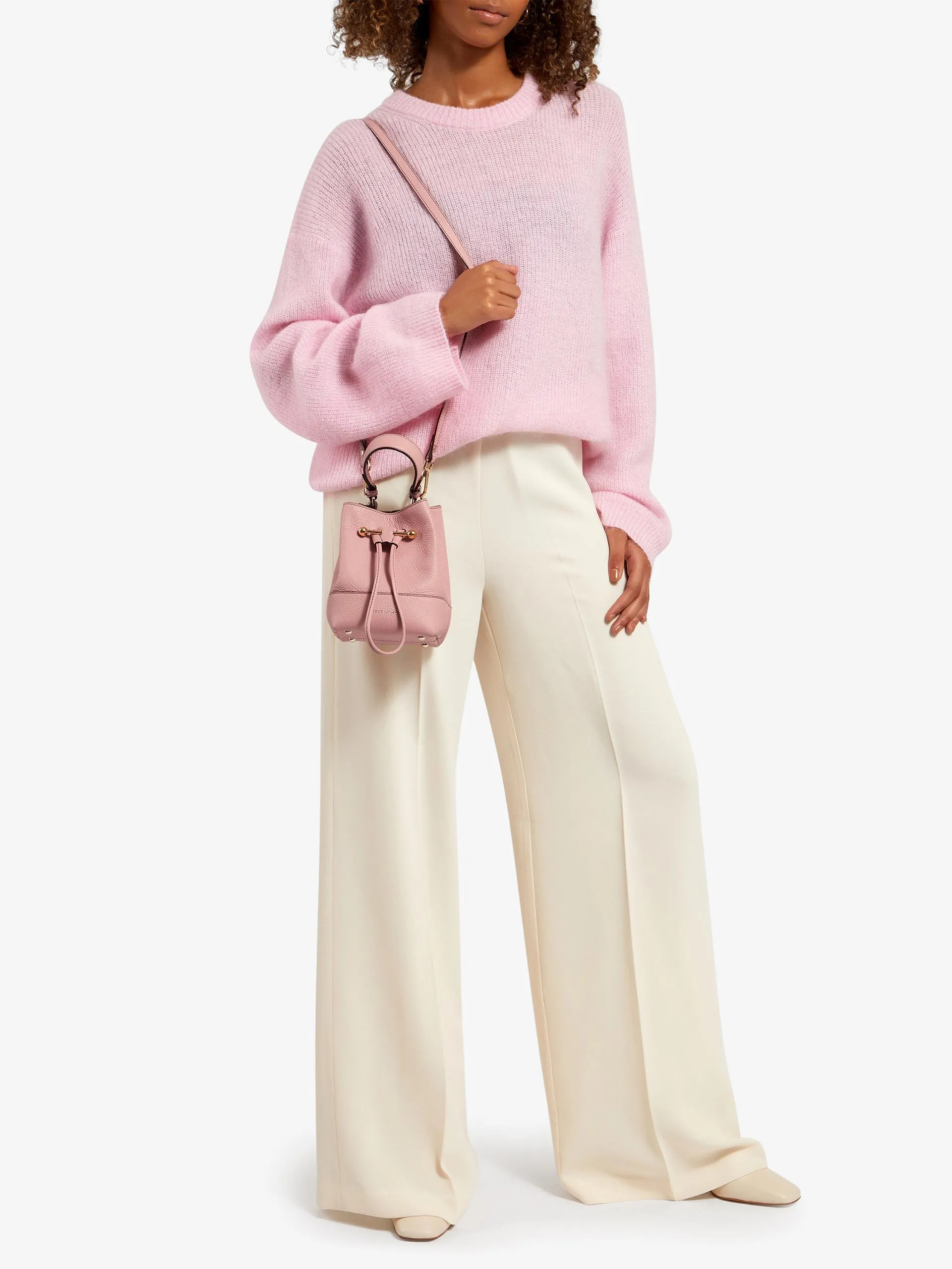 Pink Lana Osette top handle bag with burgundy stitching