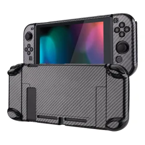 PlayVital Graphite Carbon Fiber Pattern Glossy Back Cover for NS Switch Console, NS Joycon Handheld Controller Separable Protector Hard Shell, Customized Dockable Protective Case for NS Switch - NTS201