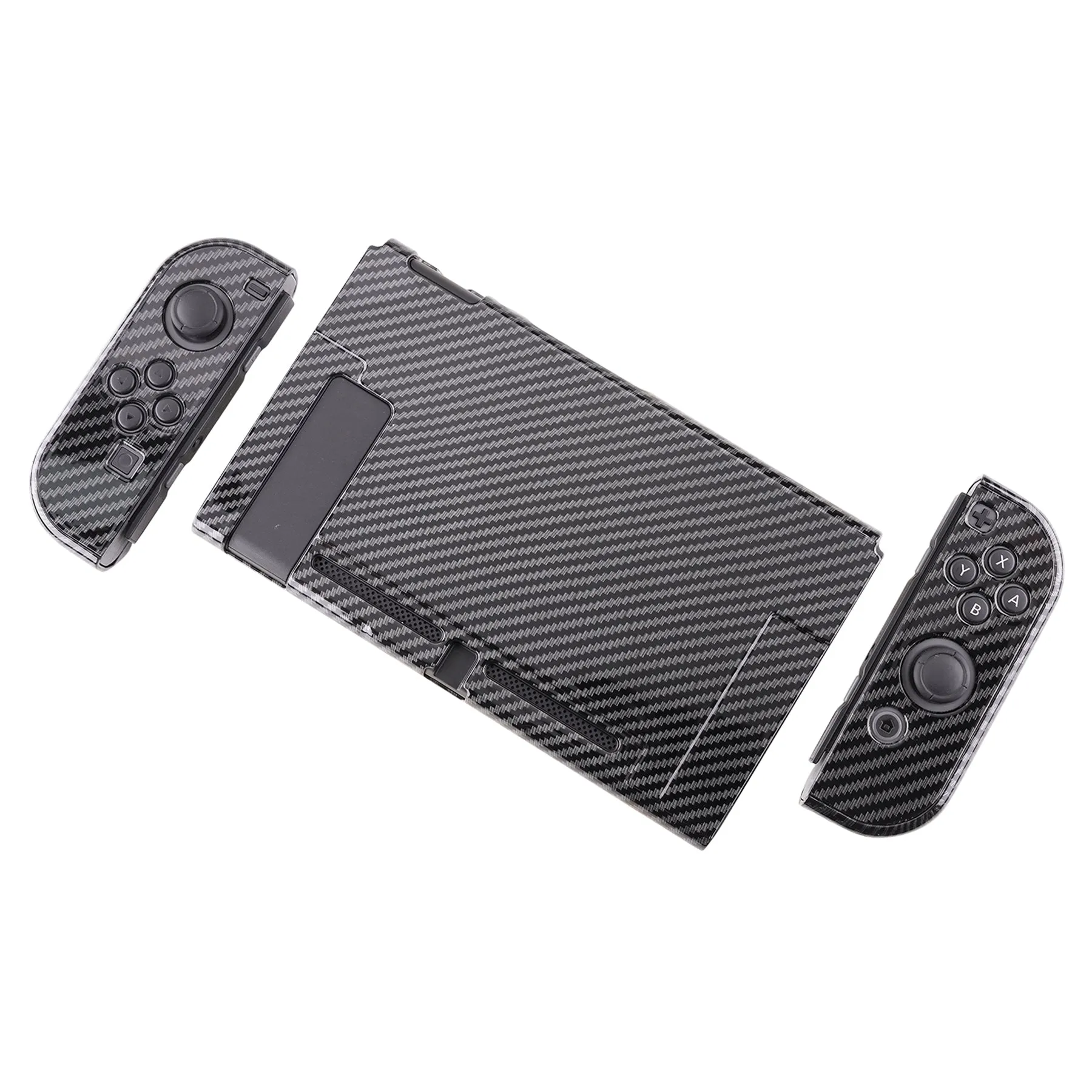 PlayVital Graphite Carbon Fiber Pattern Glossy Back Cover for NS Switch Console, NS Joycon Handheld Controller Separable Protector Hard Shell, Customized Dockable Protective Case for NS Switch - NTS201