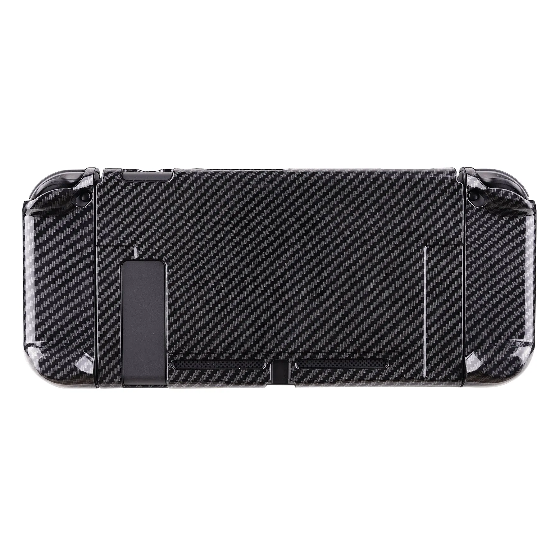 PlayVital Graphite Carbon Fiber Pattern Glossy Back Cover for NS Switch Console, NS Joycon Handheld Controller Separable Protector Hard Shell, Customized Dockable Protective Case for NS Switch - NTS201