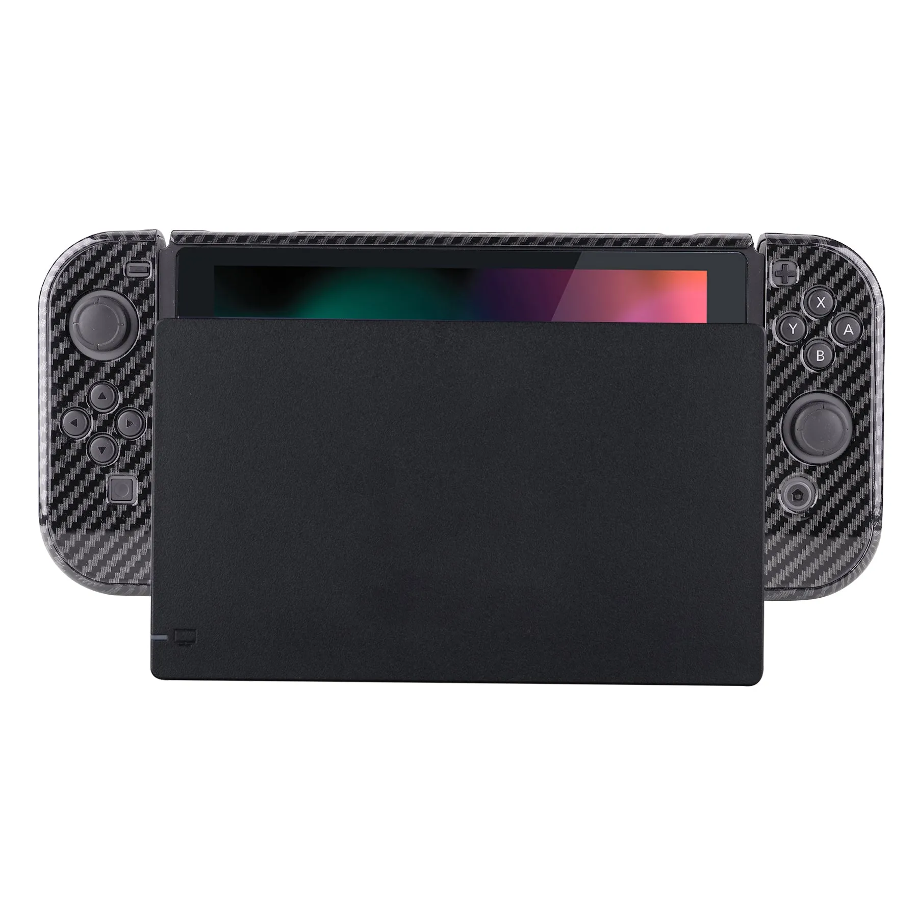 PlayVital Graphite Carbon Fiber Pattern Glossy Back Cover for NS Switch Console, NS Joycon Handheld Controller Separable Protector Hard Shell, Customized Dockable Protective Case for NS Switch - NTS201