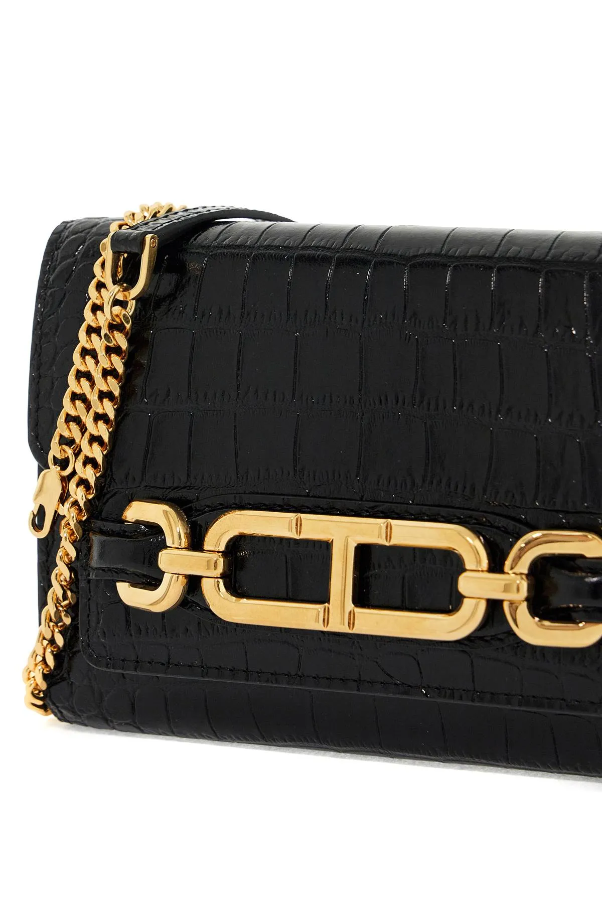 "embossed crocodile leather mini clutch S0457 LCL395X BLACK