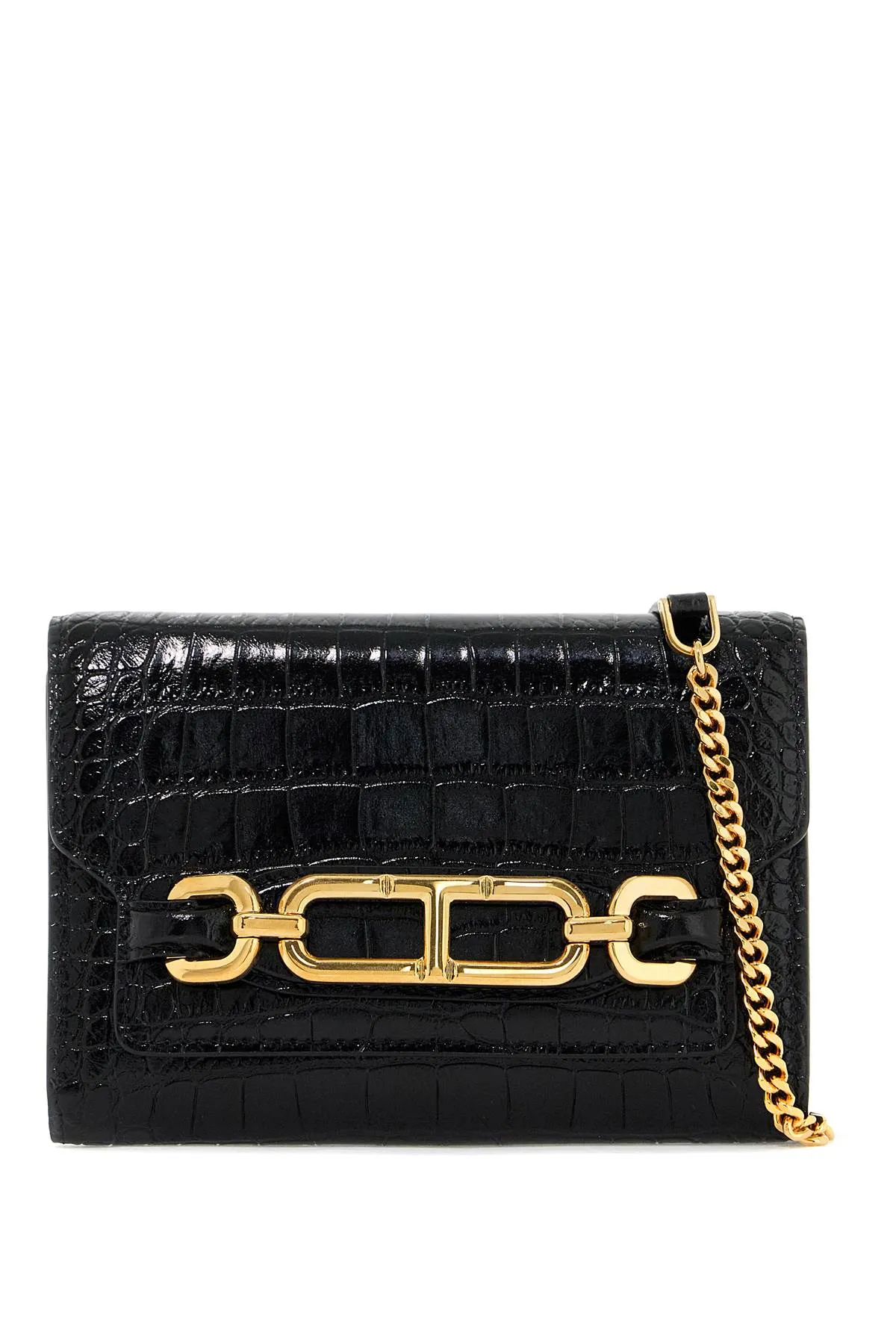 "embossed crocodile leather mini clutch S0457 LCL395X BLACK