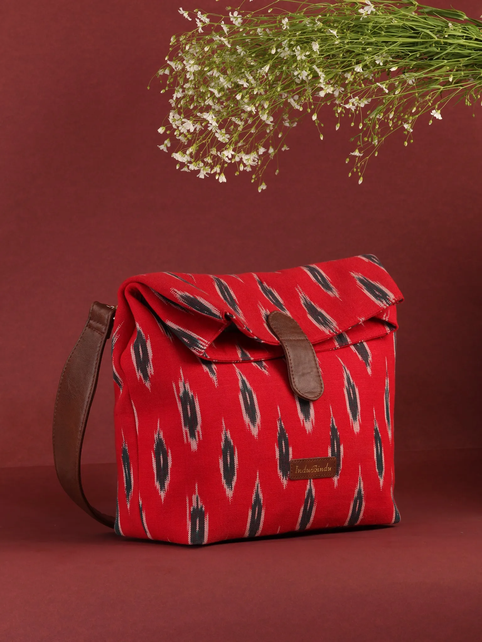 Red Black Fold Over Ikat Hand Bag - B0503
