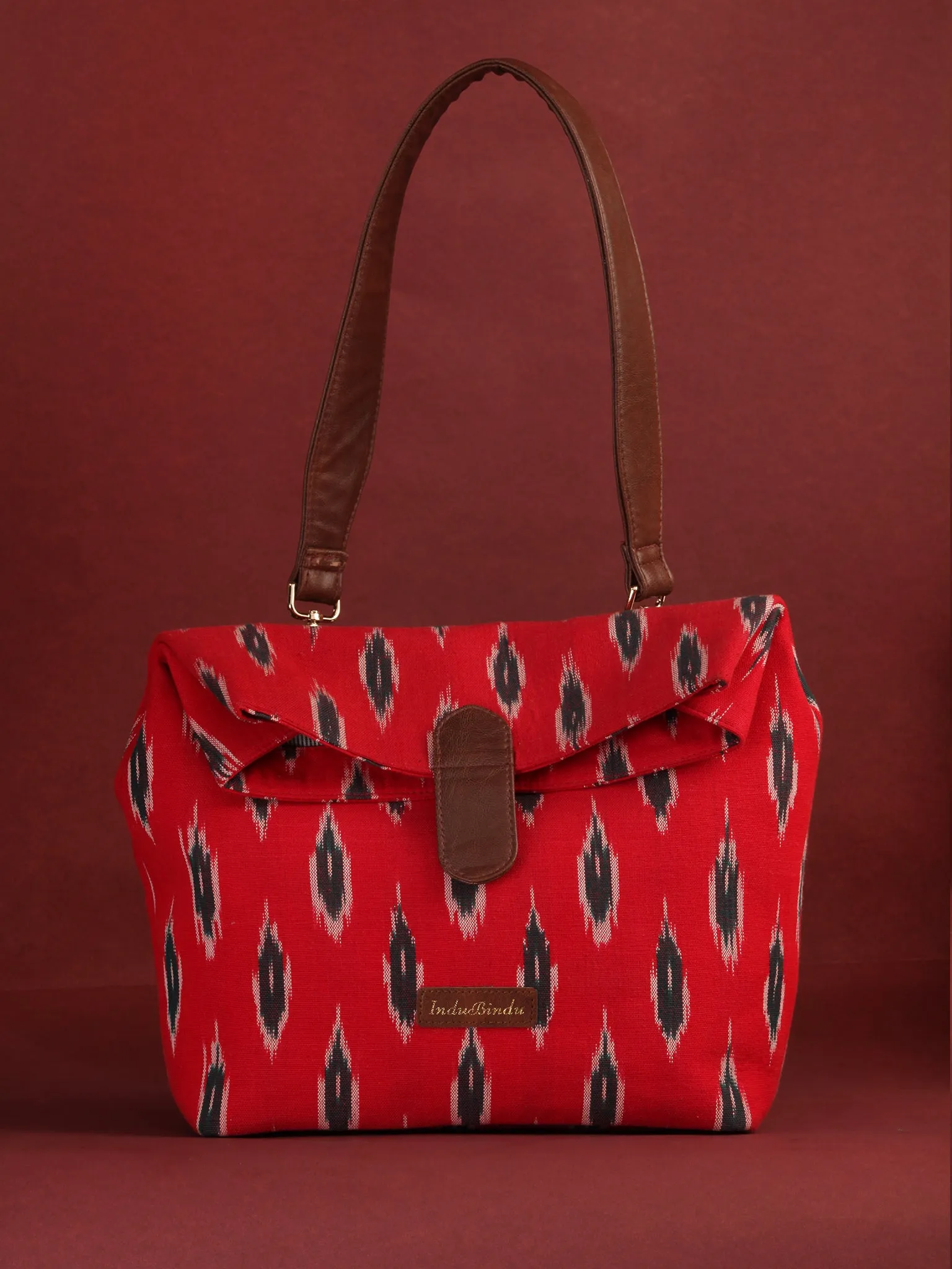 Red Black Fold Over Ikat Hand Bag - B0503