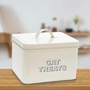 Retro Cream Cat Treats Enamelled Storage Tin