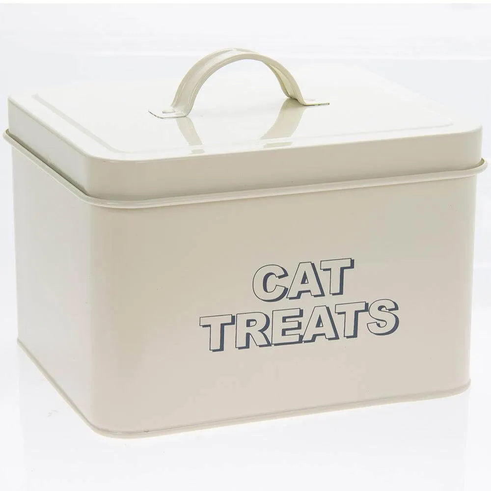 Retro Cream Cat Treats Enamelled Storage Tin