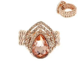 Rose Gold Color Teardrop Crystal Gem Tipple Halo Stretch Ring