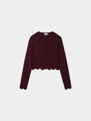 Scallop Edge Crew Cardigan SHORT-Wine
