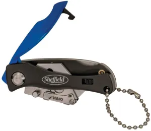 Sheffield 12125 Utility Knife, 1-1/2 in L Blade, Stainless Steel Blade, Curved Handle, Black/Blue Handle :EA: QUANTITY: 1