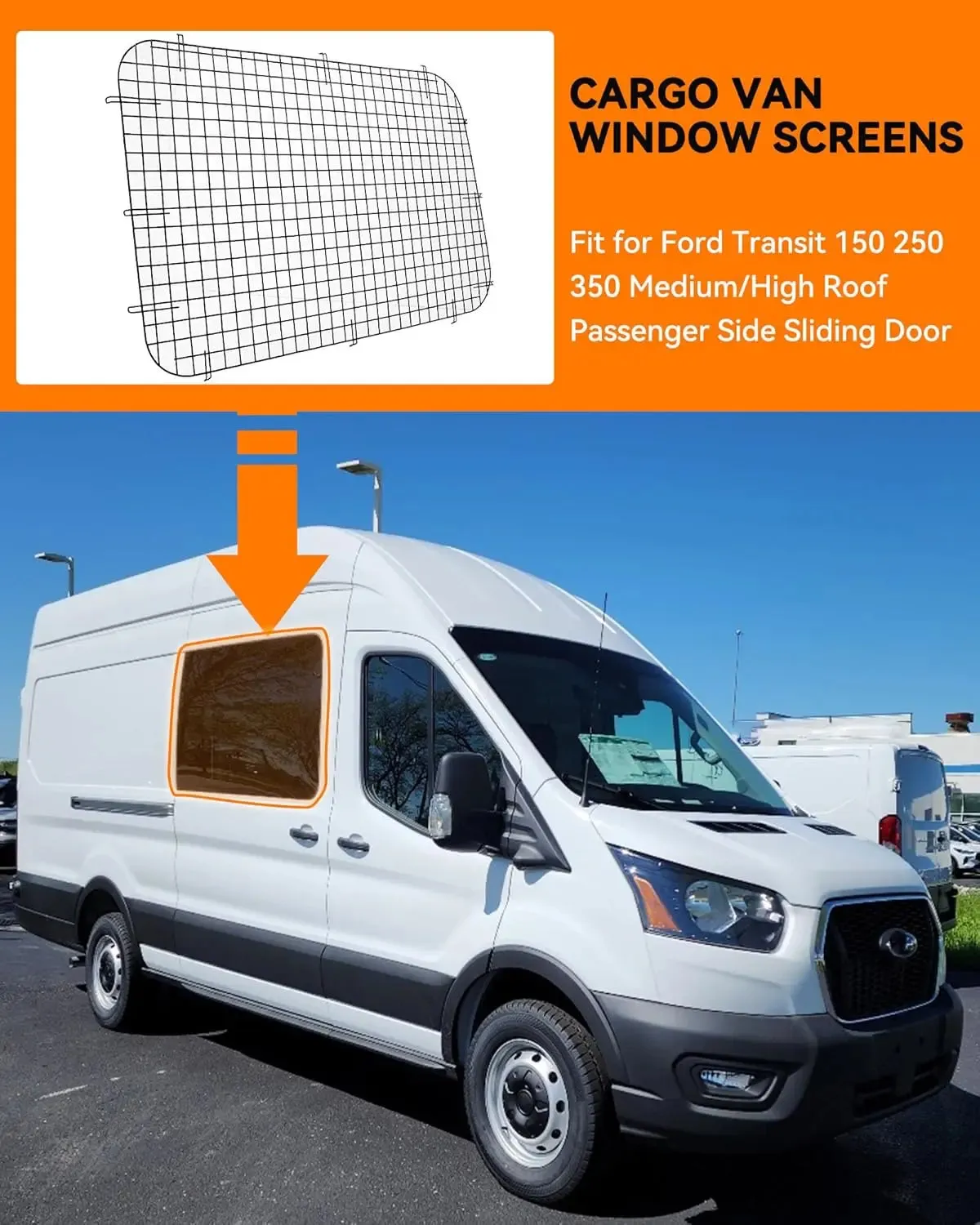 Side Security Window Screens for 2015-2024 Ford Transit High/Medium Roof