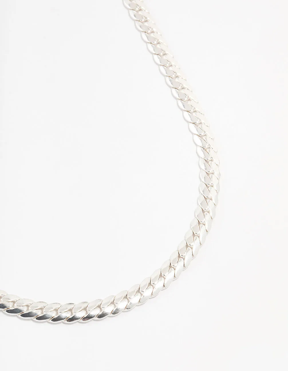 Silver Plated Flat Curb Chain Necklace