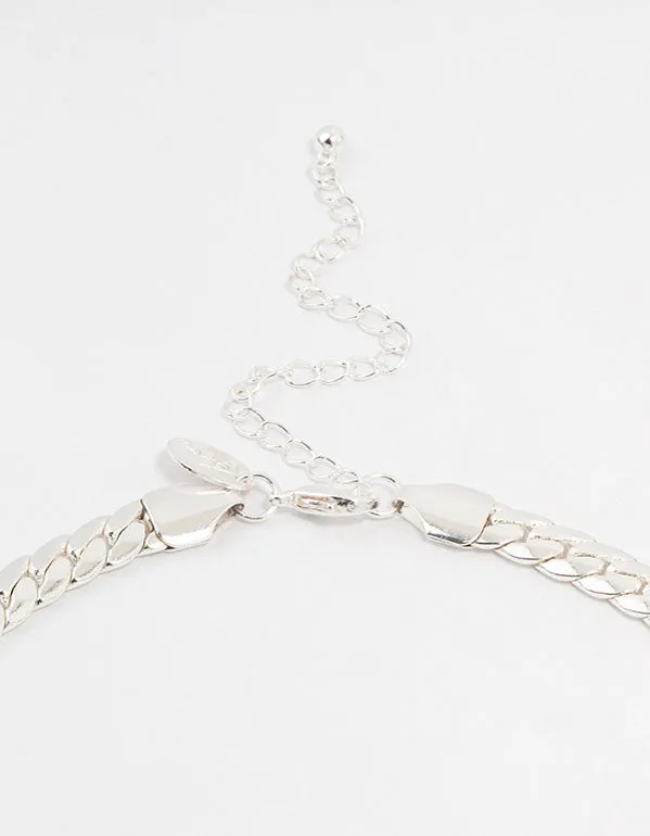Silver Plated Flat Curb Chain Necklace