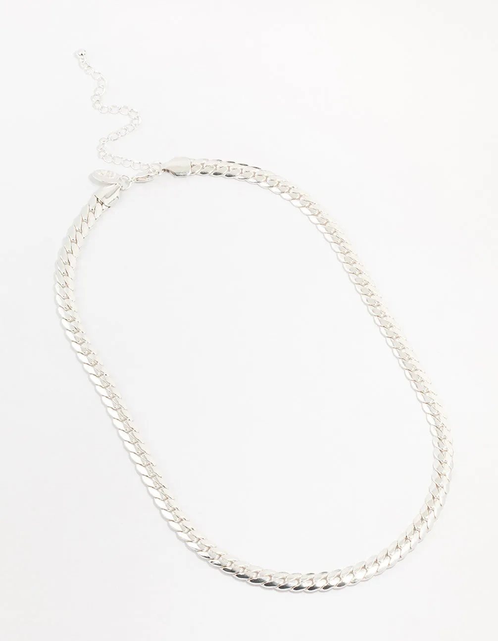 Silver Plated Flat Curb Chain Necklace