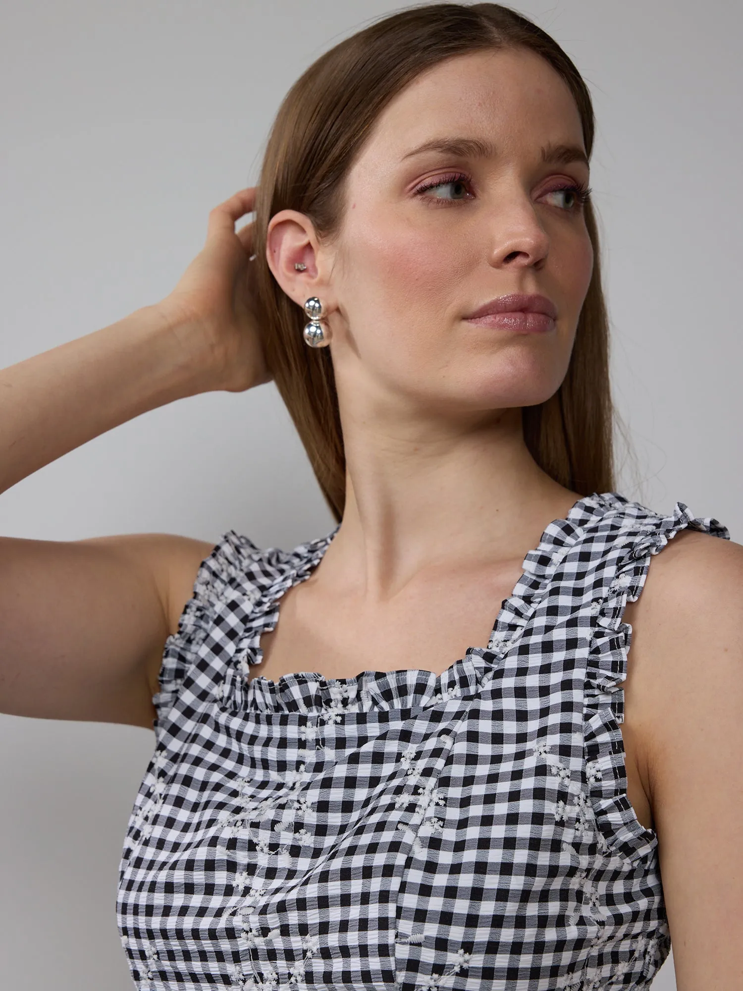 Sleeveless Gingham Shift Mini Dress