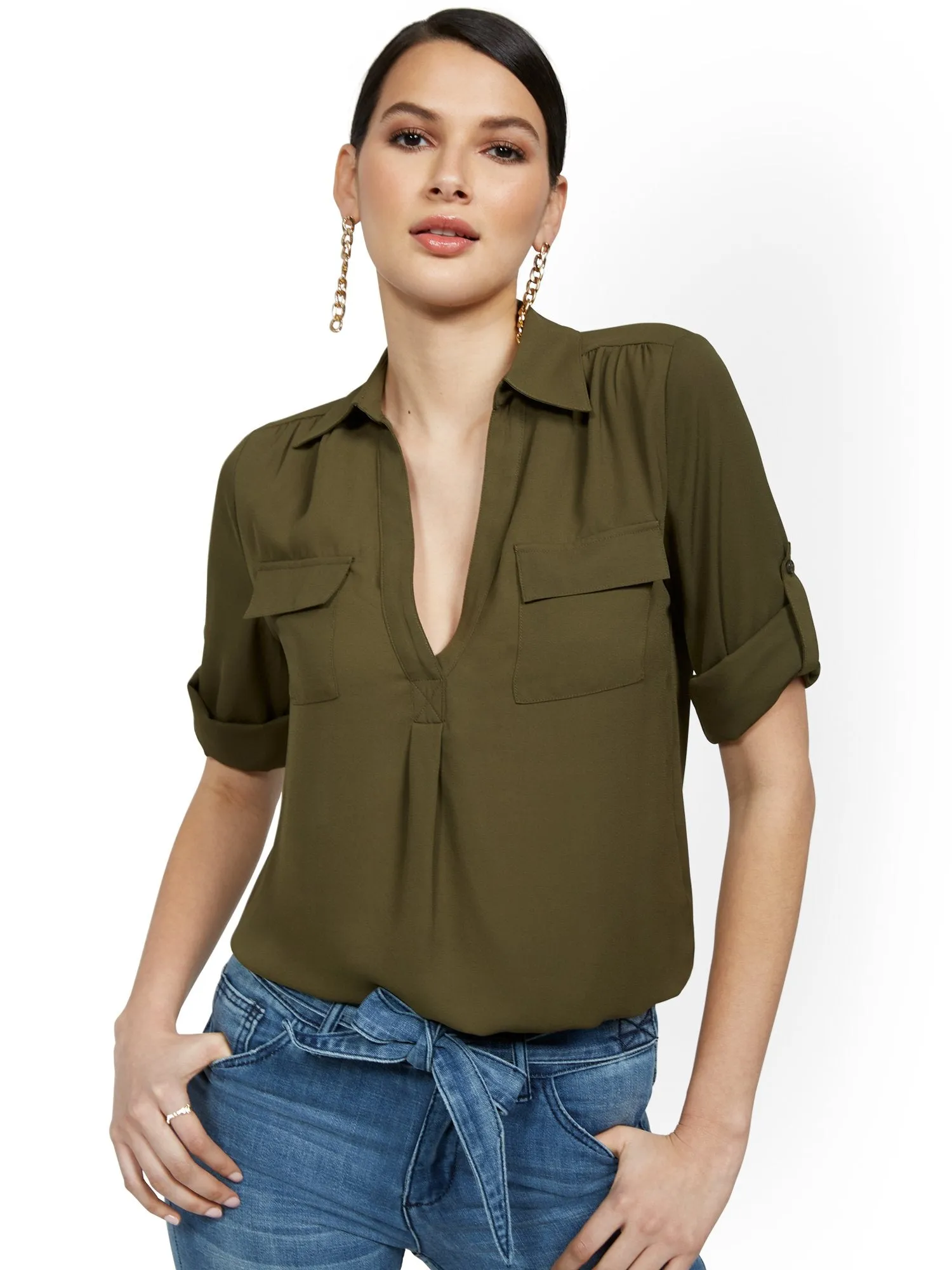 Split-Neck Double Pocket Top