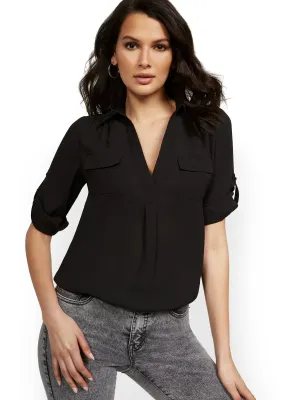 Split-Neck Double Pocket Top