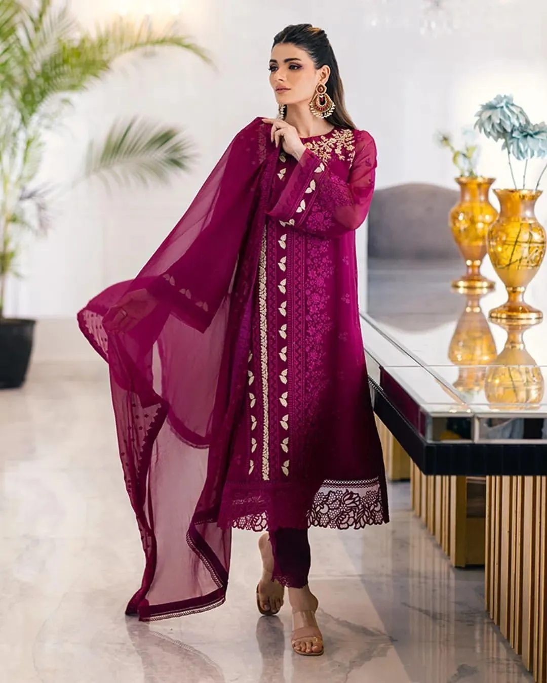 Trendy Sequence Embroidered Pakistani Style Suit Set