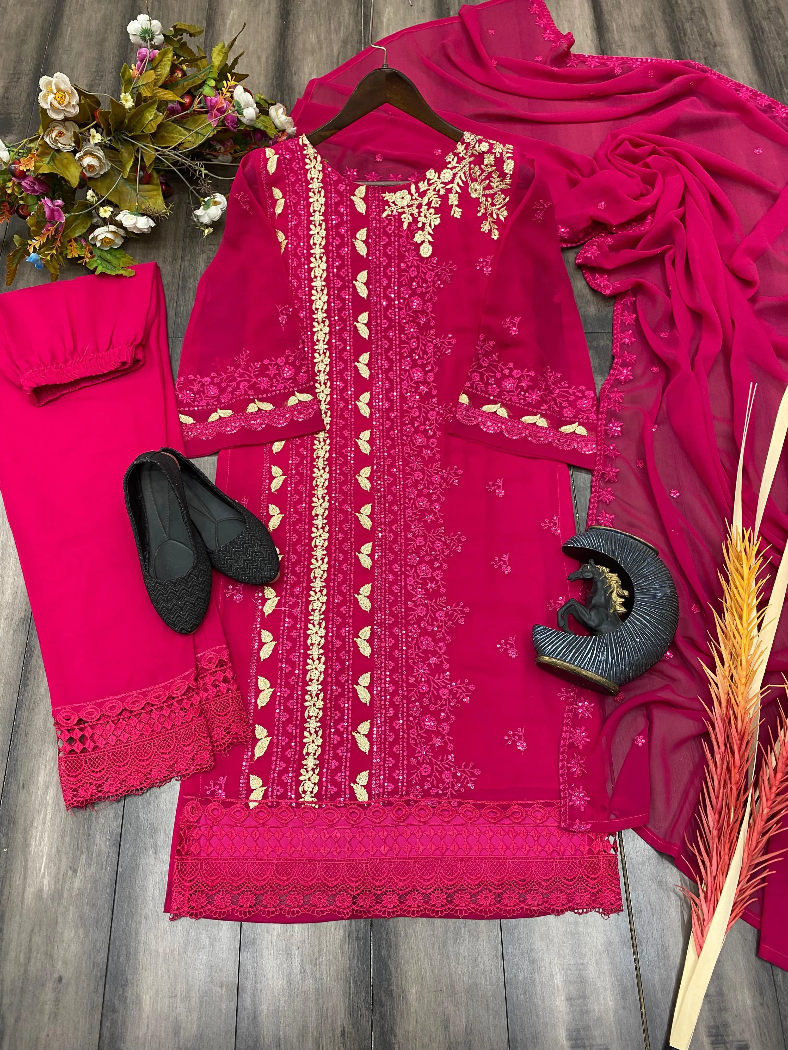 Trendy Sequence Embroidered Pakistani Style Suit Set