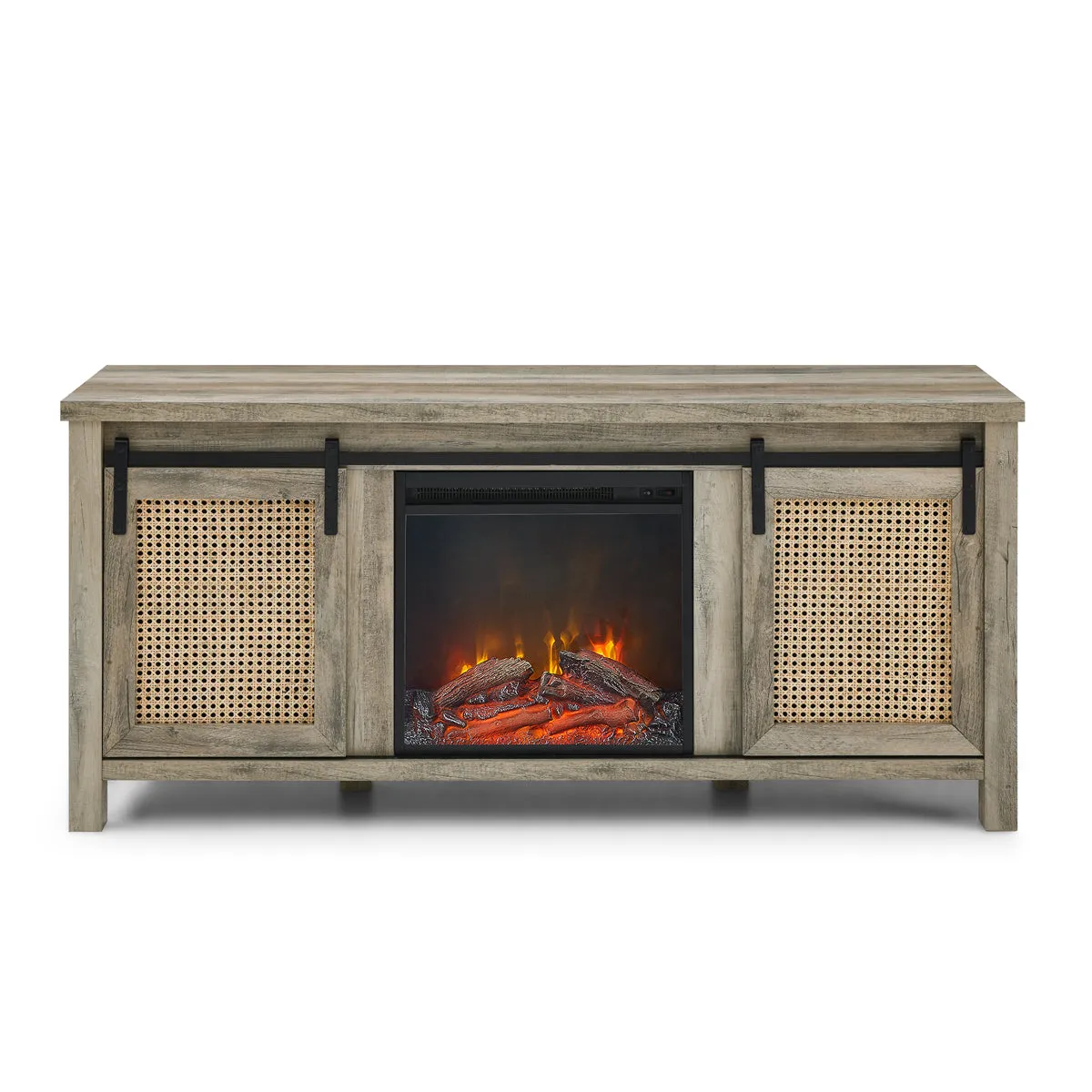 TV Stand up to 65 W/Electric Fireplace 4 Storage Shelves, Grey