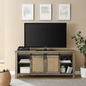 TV Stand up to 65 W/Electric Fireplace 4 Storage Shelves, Grey