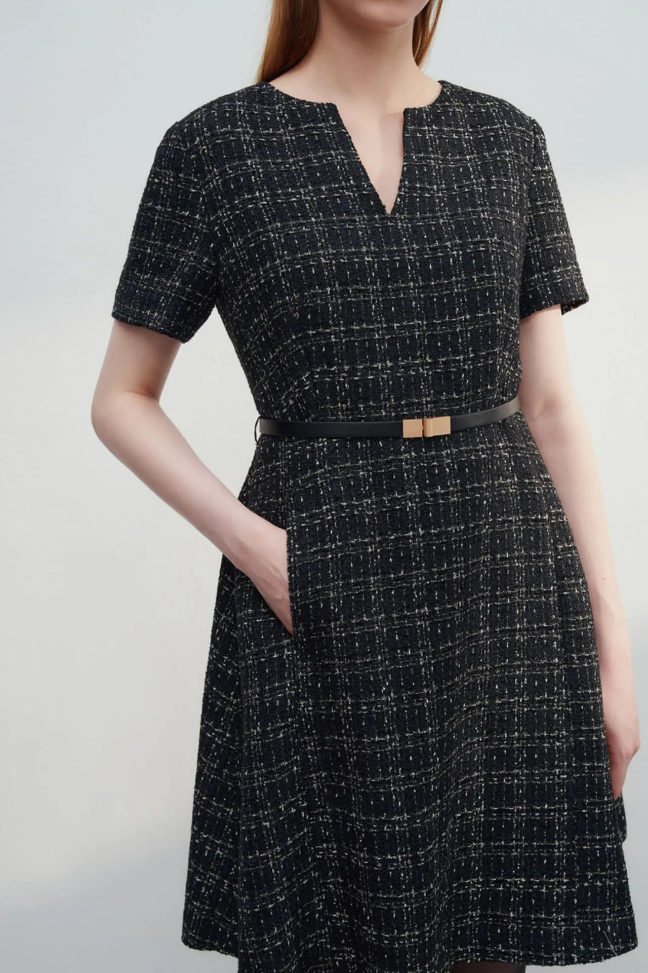 V-Neck Lurex Tweed Dress