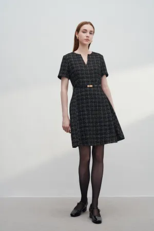 V-Neck Lurex Tweed Dress