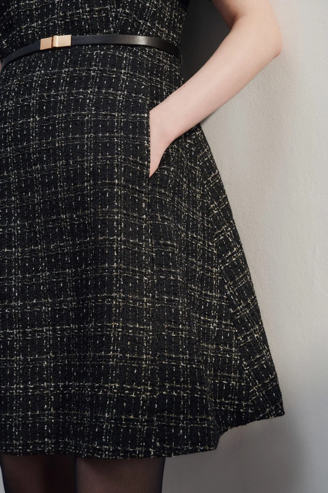 V-Neck Lurex Tweed Dress