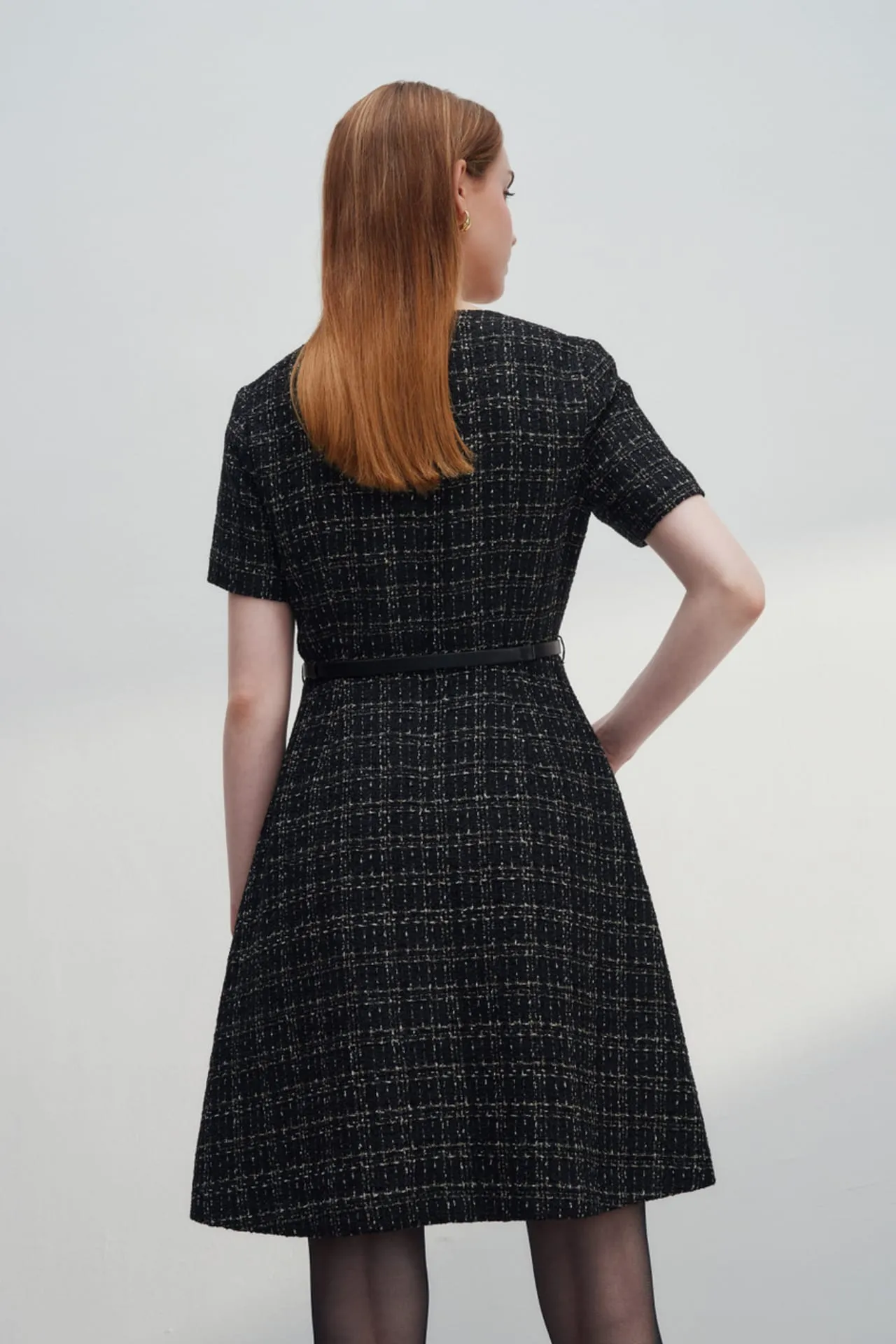 V-Neck Lurex Tweed Dress