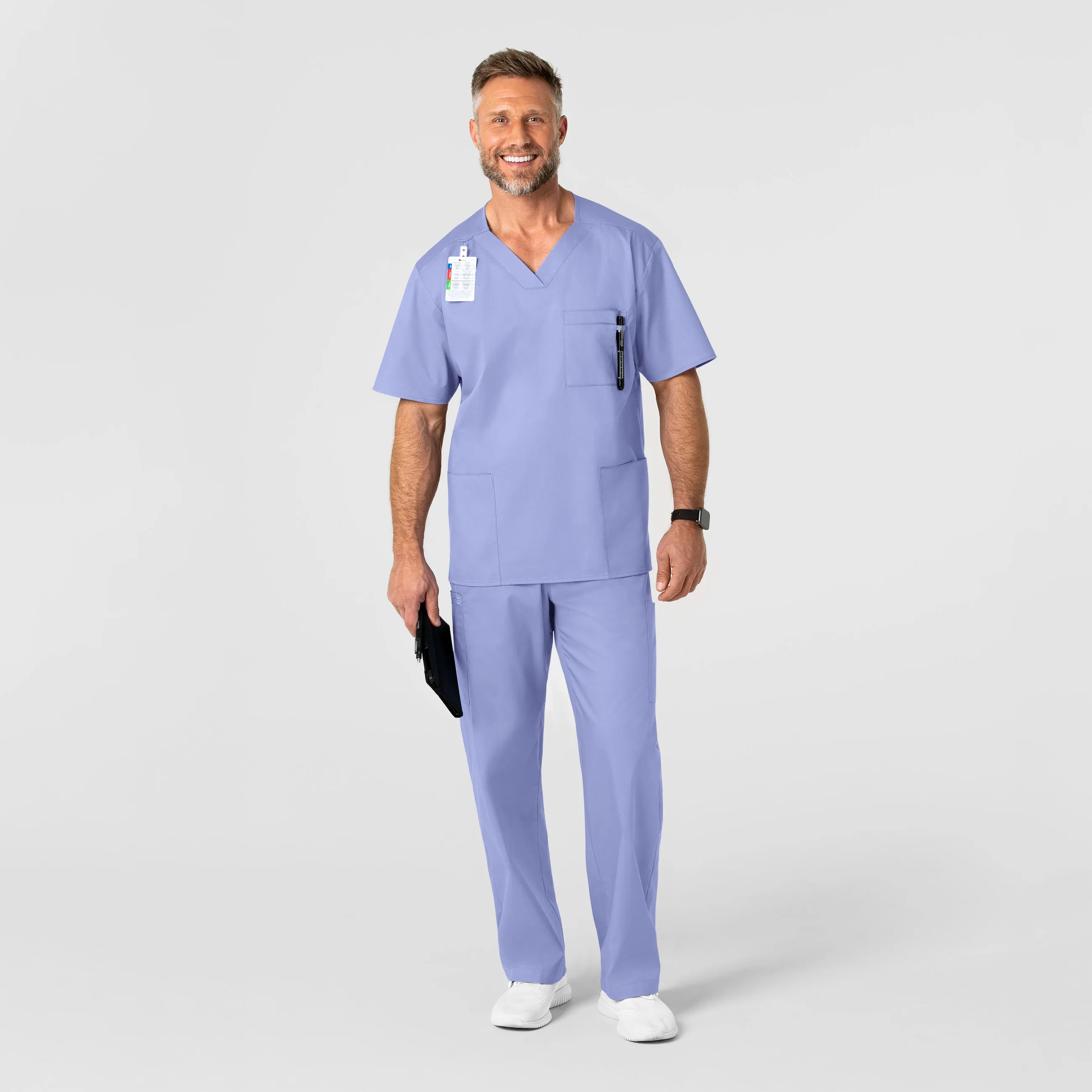 WonderWORK Men's V-Neck Scrub Top - Ceil Blue