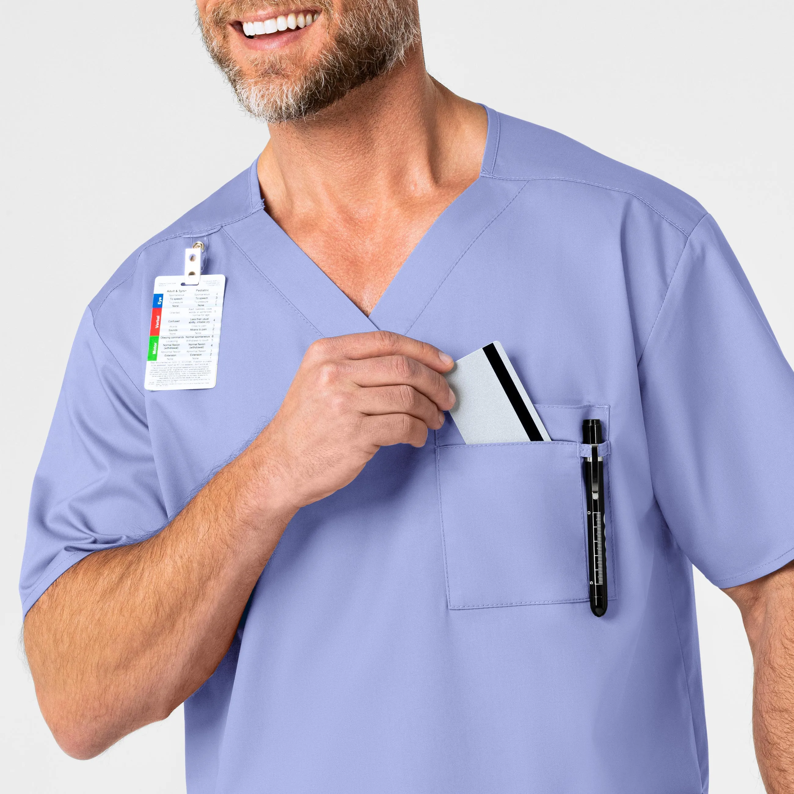 WonderWORK Men's V-Neck Scrub Top - Ceil Blue
