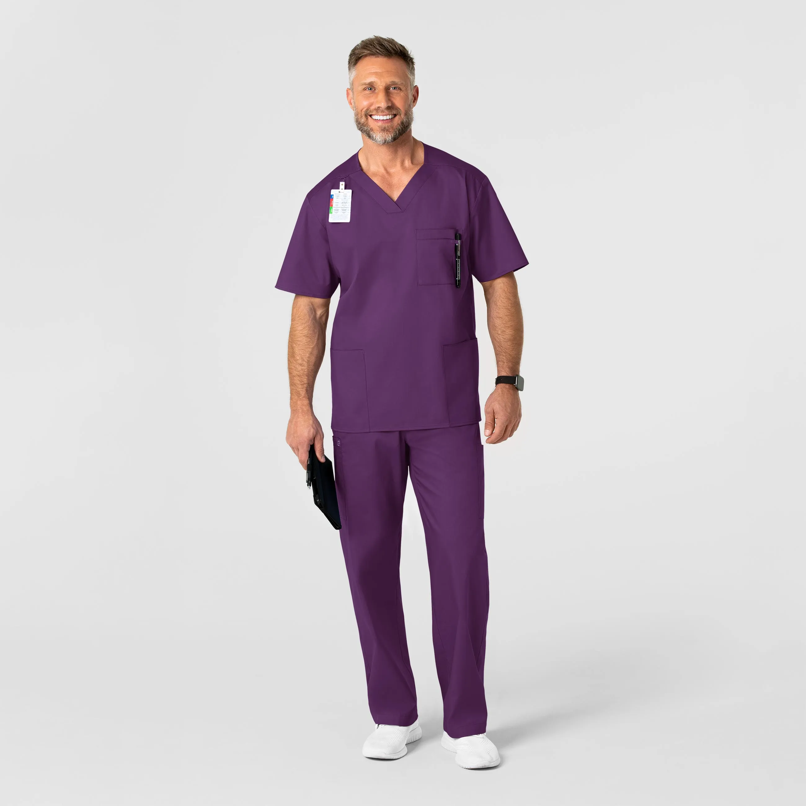 WonderWORK Men's V-Neck Scrub Top - Eggplant