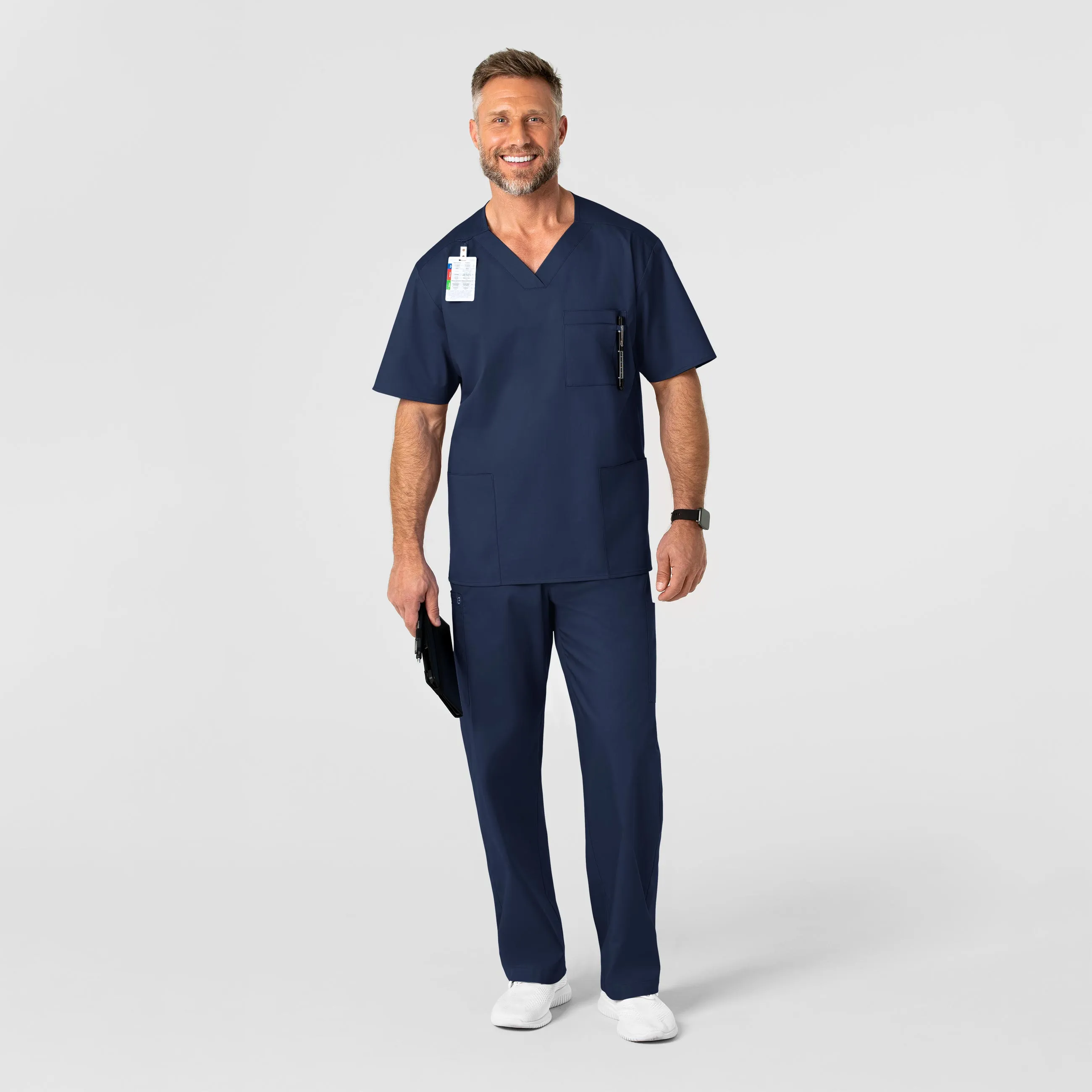WonderWORK Men's V-Neck Scrub Top - Navy