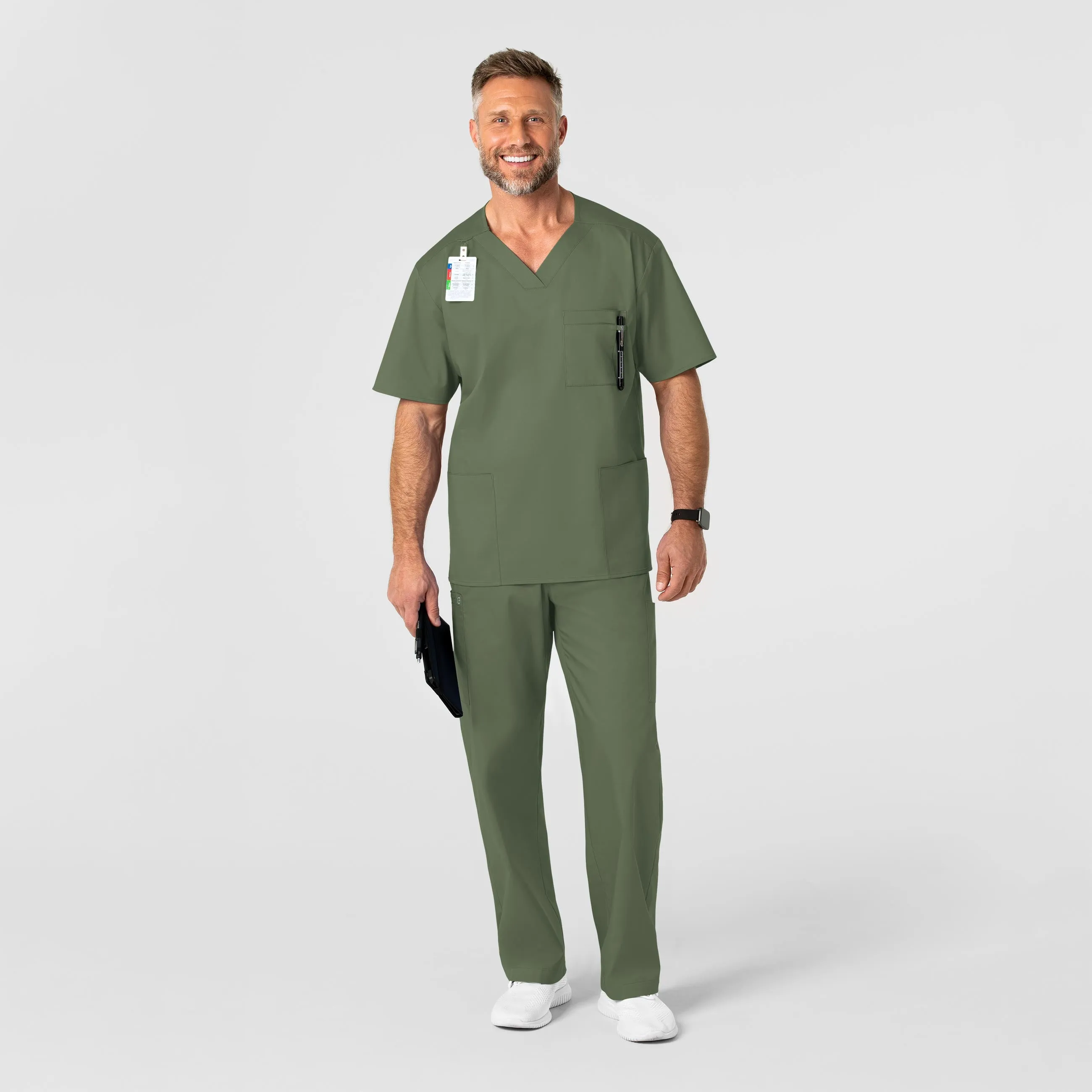 WonderWORK Men's V-Neck Scrub Top - Olive
