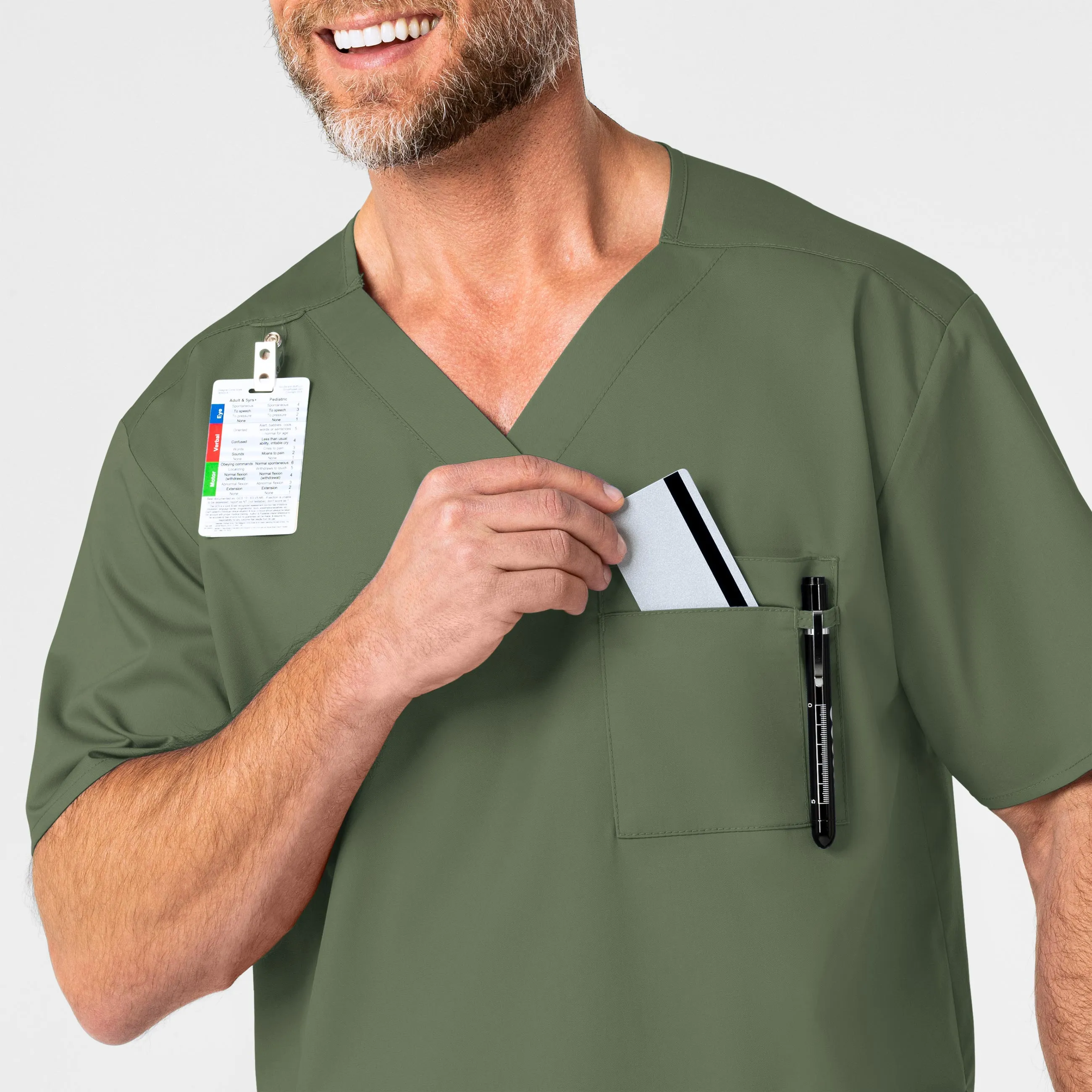 WonderWORK Men's V-Neck Scrub Top - Olive