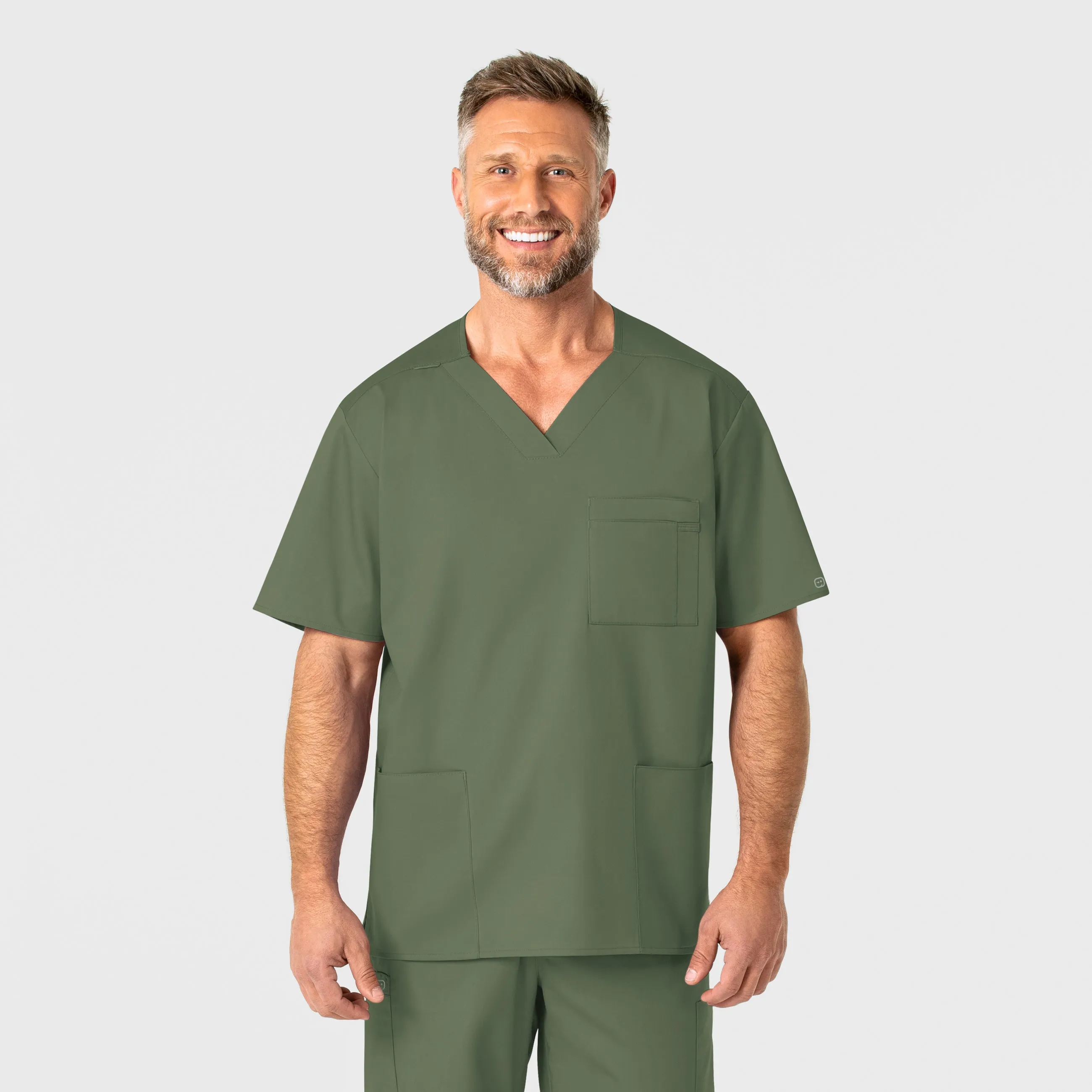 WonderWORK Men's V-Neck Scrub Top - Olive
