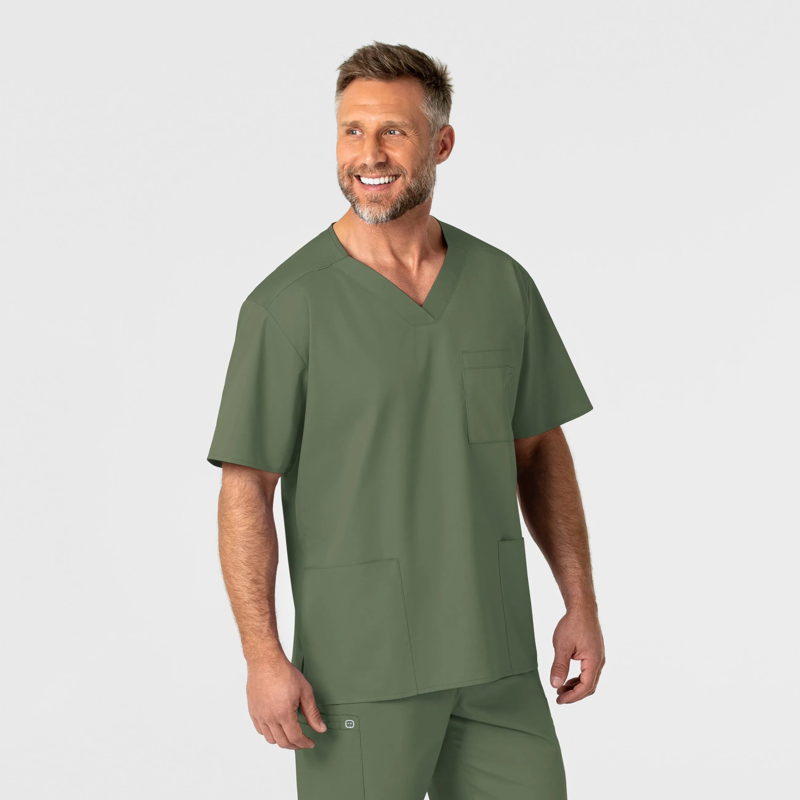 WonderWORK Men's V-Neck Scrub Top - Olive