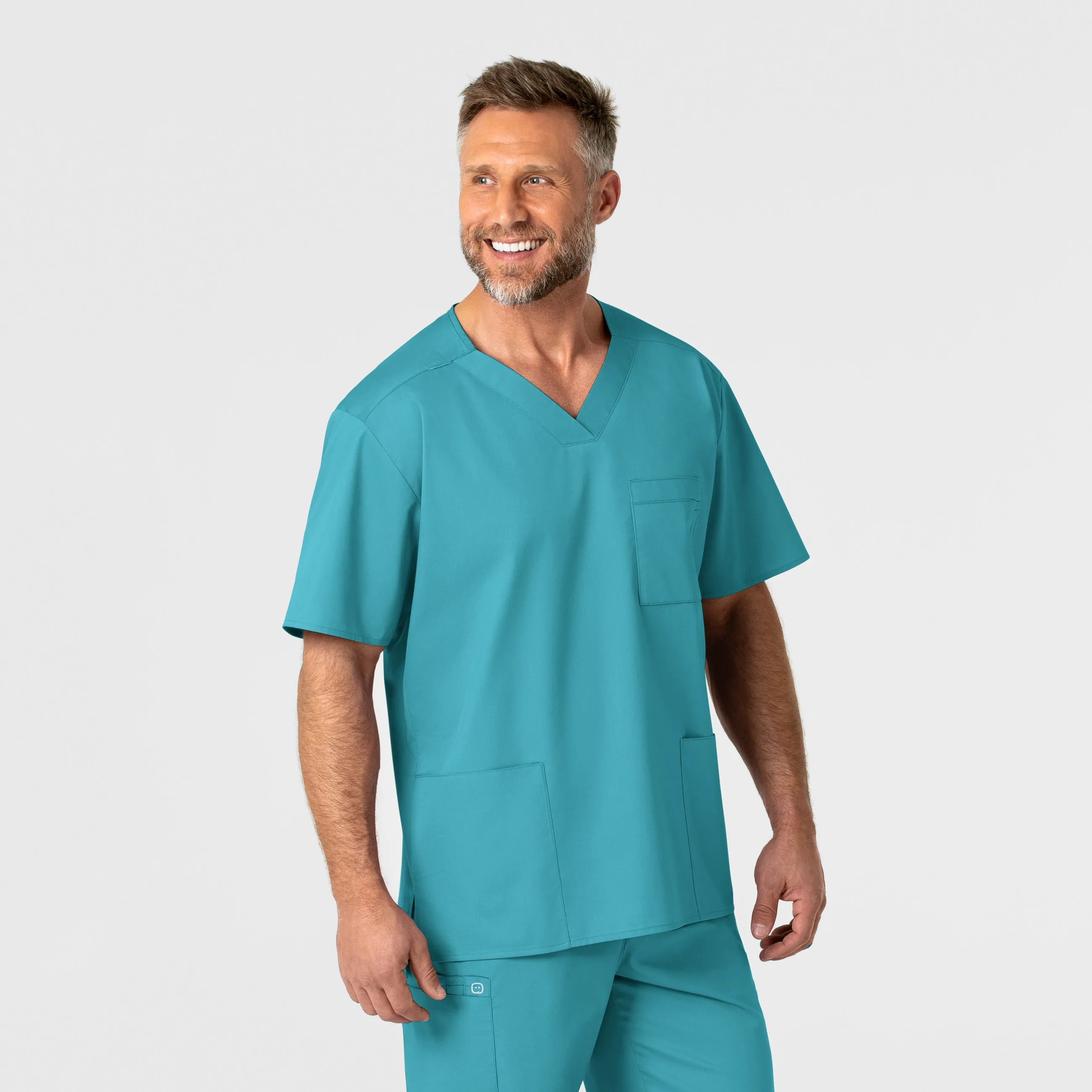WonderWORK Men's V-Neck Scrub Top - Teal Blue