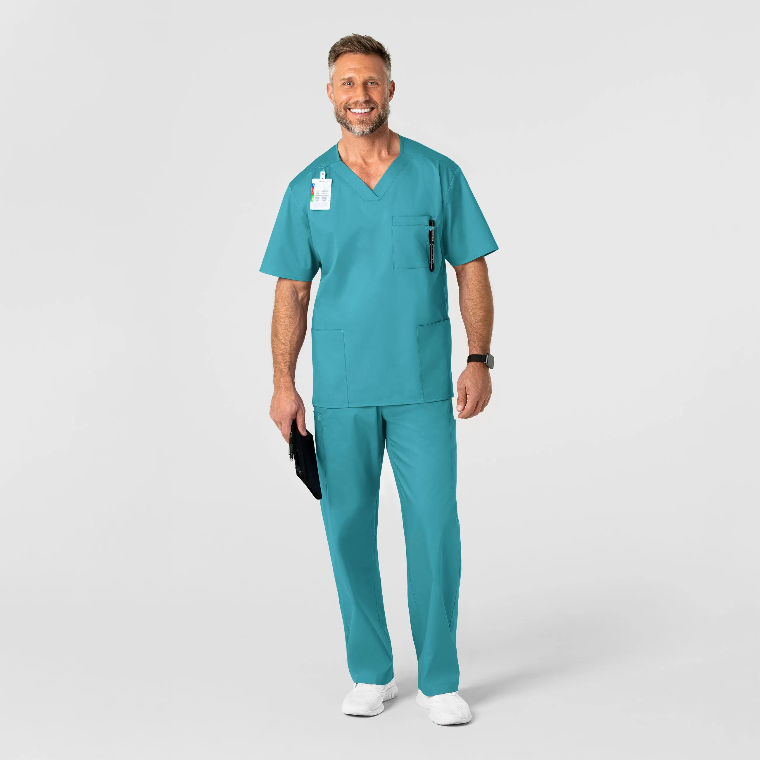 WonderWORK Men's V-Neck Scrub Top - Teal Blue