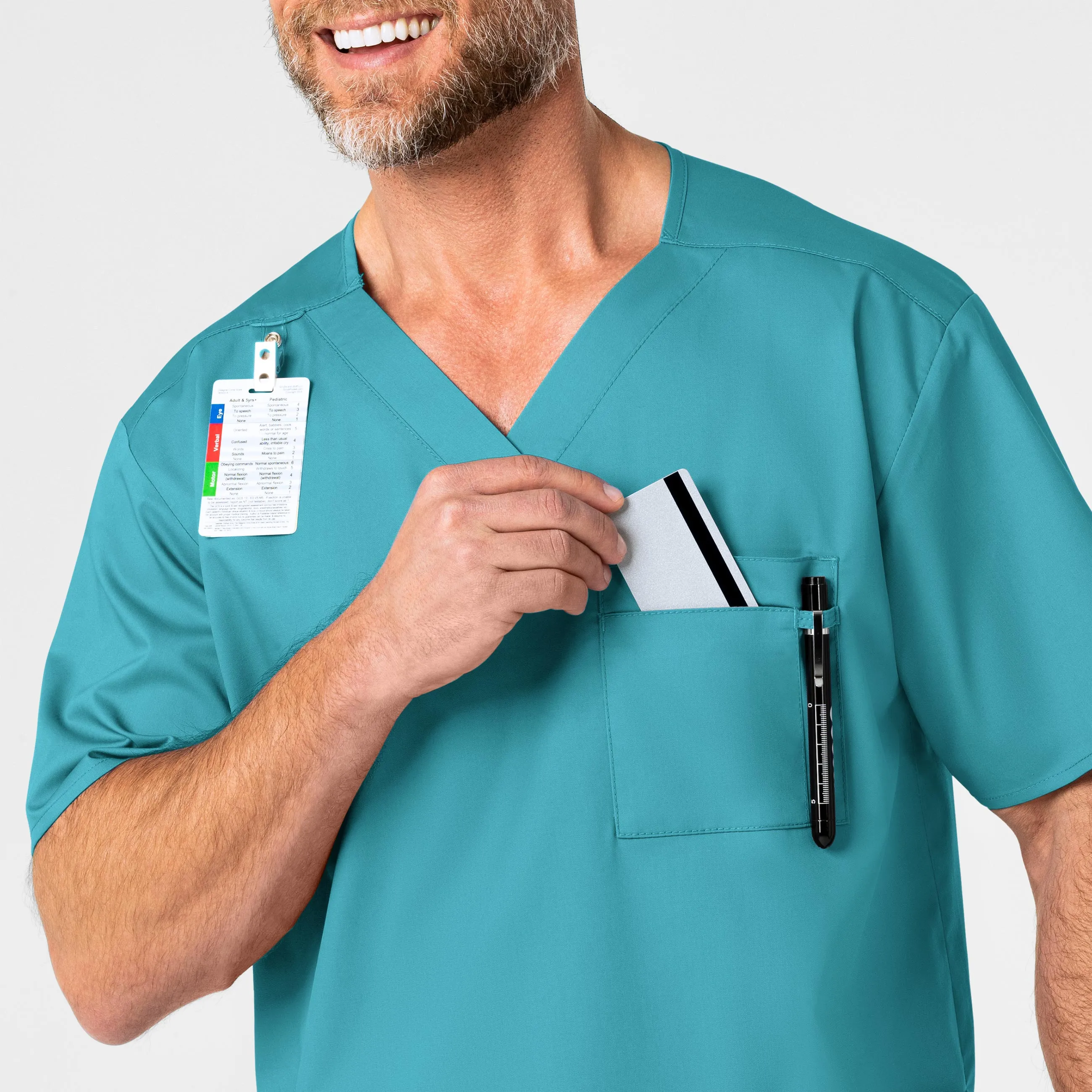 WonderWORK Men's V-Neck Scrub Top - Teal Blue